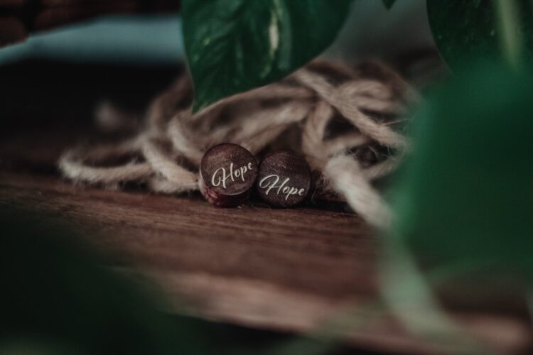 Handgefertigter Ohrplug mit Herz aus Chechen in 16mm, liebevolle Handarbeit mit Ilex Schriftzug Hope