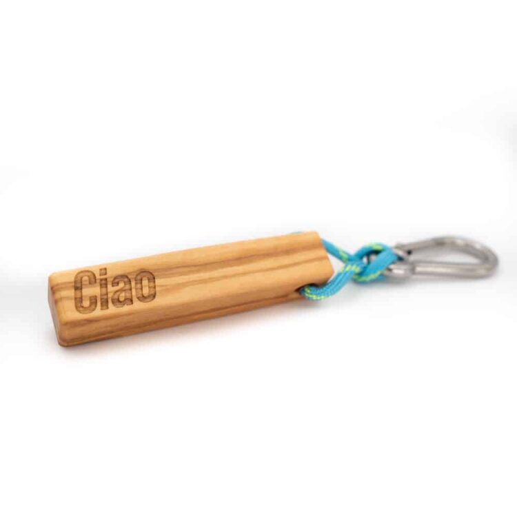 Ciao Gravur Olivenholz Schlüsselanhänger mit Kaffeerezept Filter blaues Band von van branch, handgefertigt für Dich