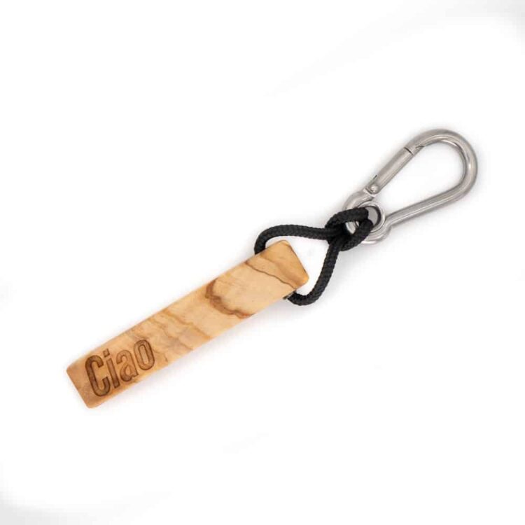 Ciao Olivenholz Schlüsselanhänger mit schwarzem Band von van branch, handgefertigt für Dich